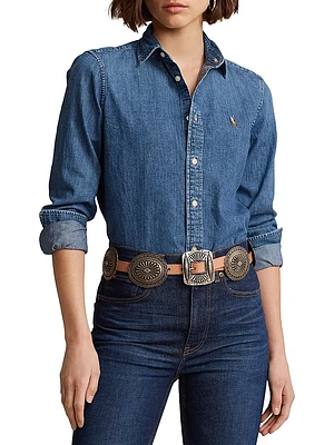 Embroidered-Logo Denim Shirt