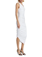 One-Shoulder Ruched Midi-Dress