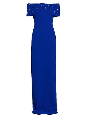 Faux Pearl-Embellished Column Gown