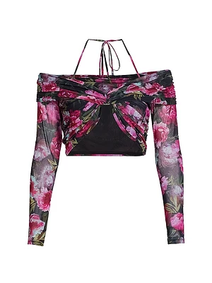Rosalia Floral Mesh Cropped Top