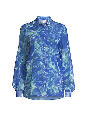 Water Sheer Button-Front Blouse