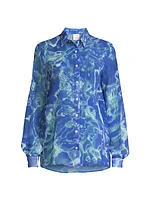 Water Sheer Button-Front Blouse