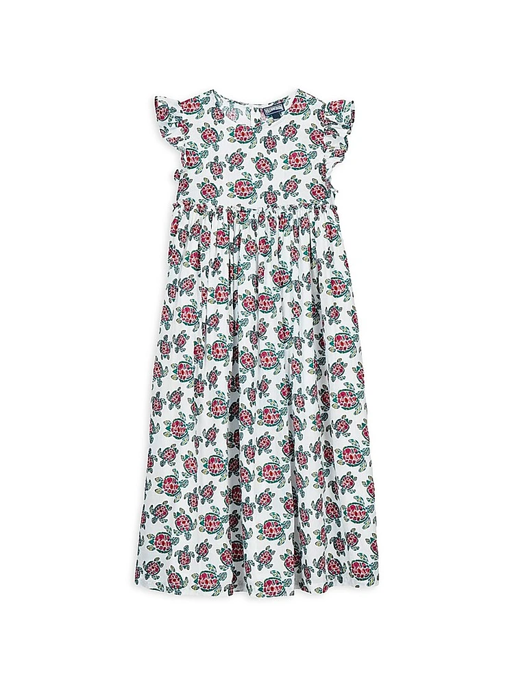 Little Girl & Girl's Turtle Print Voile Dress