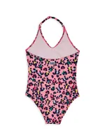 Little Girl's & Turtles Leopard Print One-Piece Swimsuit