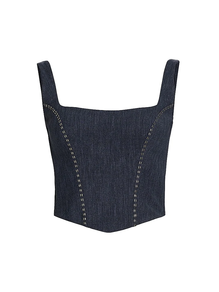 Zahara Denim-Print Jersey Corset Top