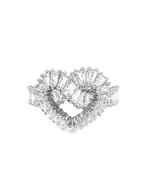 Matrix Rhodium-Plated & Cubic Zirconia Heart Cocktail Ring