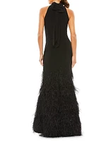 Feathered Jersey Halter Gown