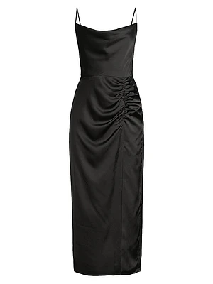 Lilliana Ruched Satin Cowlneck Slipdress