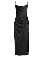 Lilliana Ruched Satin Cowlneck Slipdress