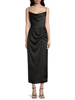 Lilliana Ruched Satin Cowlneck Slipdress