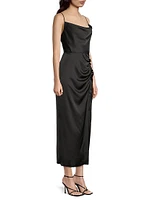 Lilliana Ruched Satin Cowlneck Slipdress