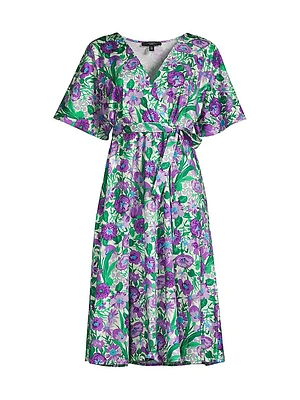 Dizzy Floral Wrap Midi-Dress