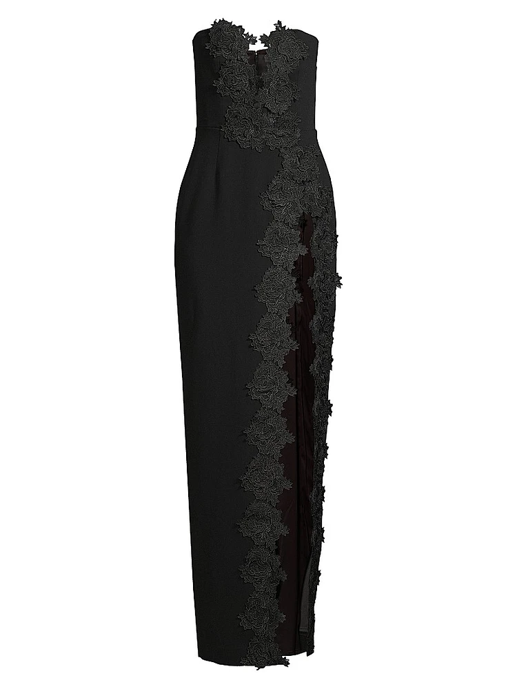Florence Floral-Appliquéd Column Gown