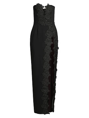 Florence Floral-Appliquéd Column Gown