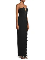 Florence Floral-Appliquéd Column Gown