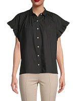 Marianne B Ruffled Cotton Button-Front Shirt