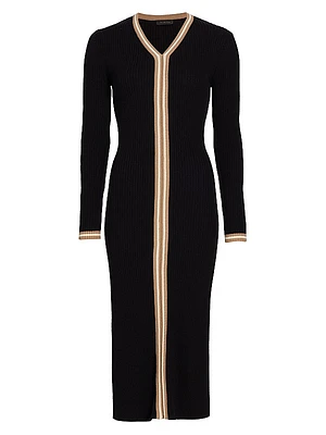 Contrast Rib-Knit Midi-Dress