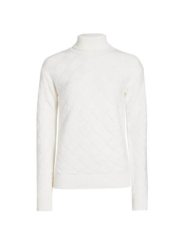 Basketweave Knit Turtleneck Sweater