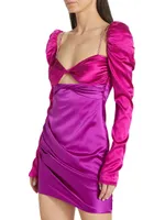 Two-Tone Silk Satin Twist-Front Minidress