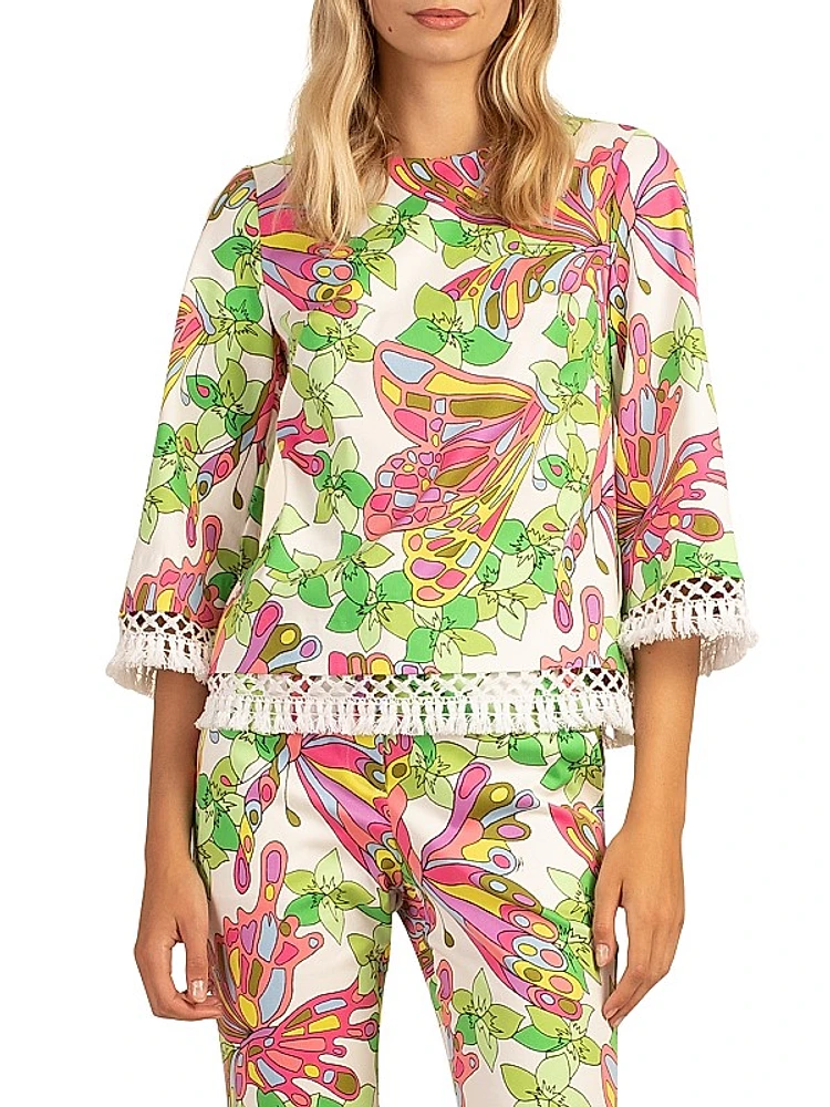 Sprig Printed Fringe Blouse