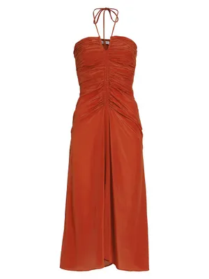 Cachi Toribia Ruched Silk Midi-Dress