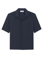 Shark-collar Shirt Matte and Shiny Striped Silk