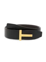 Ridged T Buckle Reversible Leather Belt