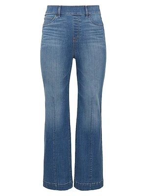 Seamed-Front Wide-Leg Jeans