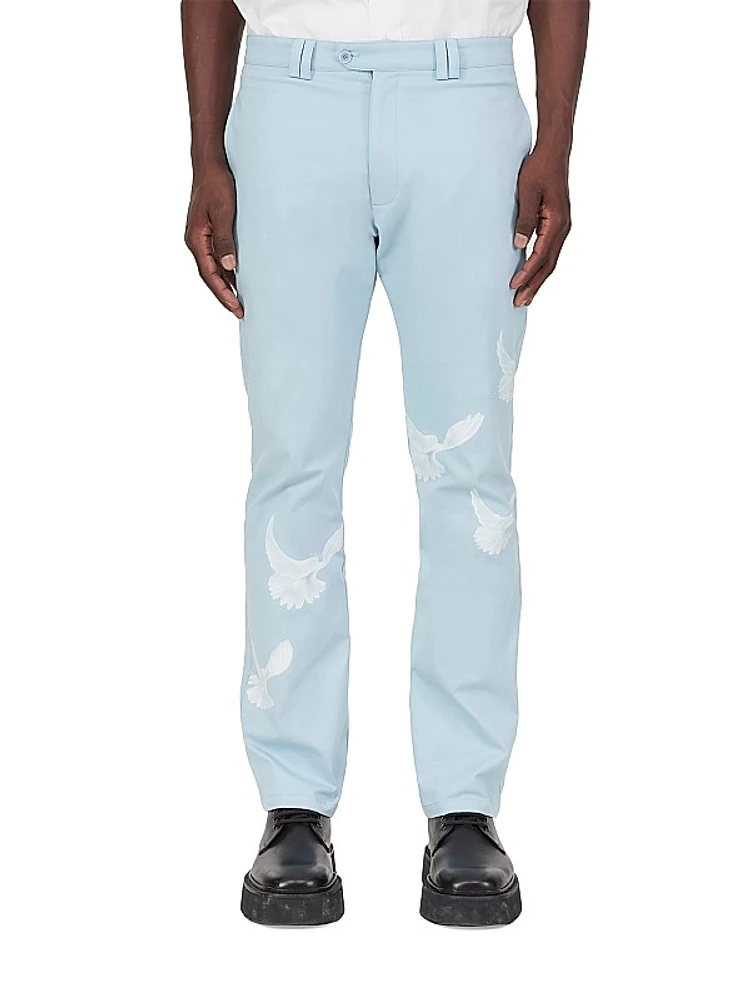 Singing Doves Wide-Leg Wool Pants