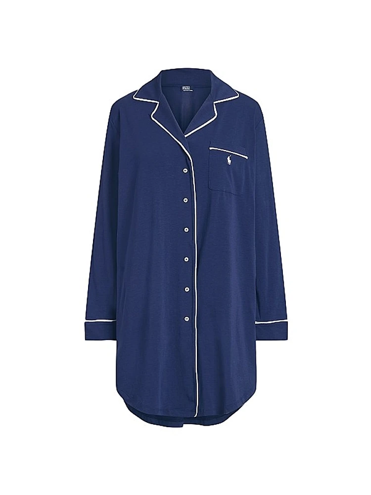 Polo Essentials Cotton-Blend Button-Front Sleep Shirt