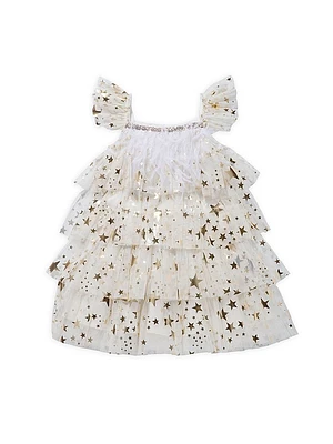 Little Girl's Metallic Star Layered Tulle Dress