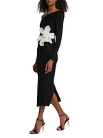 One-Shoulder Floral Appliqué Maxi Dress