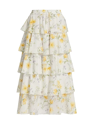 Adaline Floral-Printed Tiered Midi Skirt