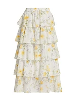 Adaline Floral-Printed Tiered Midi Skirt