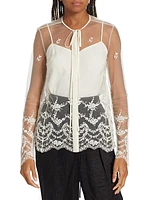 Embroidered Tulle Tieneck Blouse