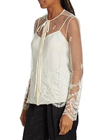 Embroidered Tulle Tieneck Blouse
