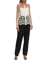Embroidered Tulle Tieneck Blouse