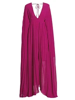 Delilah Pleated Cape-Sleeve Gown