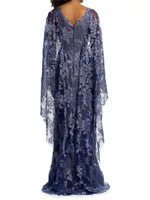 V-Neck Lace Cape Gown