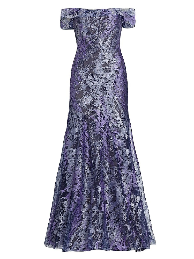 Metallic Off-The-Shoulder Mermaid Gown