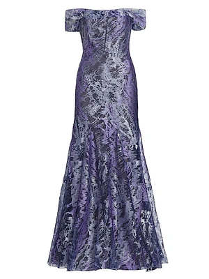 Metallic Off-The-Shoulder Mermaid Gown