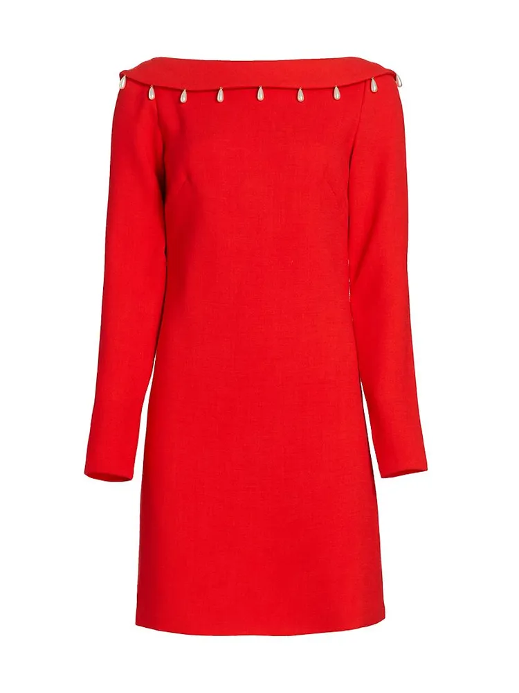 Faux Pearl-Detailed Low-Back Dress