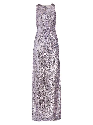 Sequined Twist-Front Racer Gown