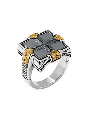 Laconia Sterling Silver, 18K Yellow Gold & Hematite Ring