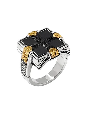 Laconia Sterling Silver, 18K Yellow Gold & Onyx Ring