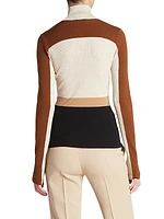 Light Wool Intarsia Fitted Turtleneck Colorblock Sweater