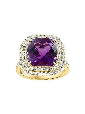 14K Yellow Gold, Amethyst & 0.77 TCW Diamond Halo Ring