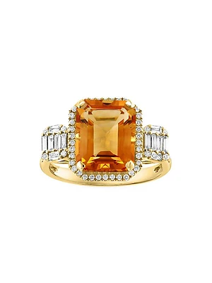 14K Yellow Gold, Citrine & 0.43 TCW Diamond Ring