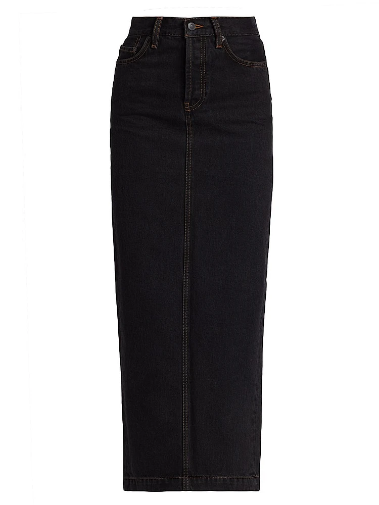 Cotton Denim Midi-Skirt