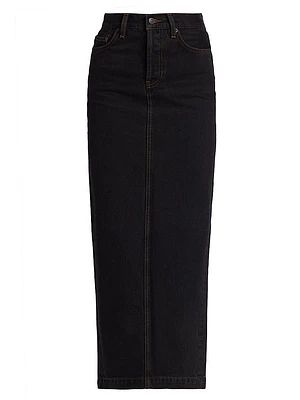 Cotton Denim Midi-Skirt